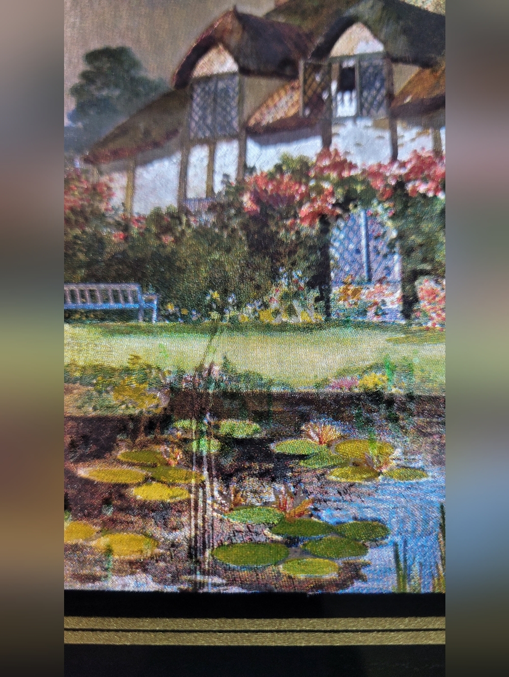 Vintage Foil Print Dufex Cottage By The Lake 70s - Picture 7 of 16